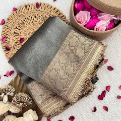 Vriksham Janhvi Kapoor Grey Organza Saree-Lace Border-Handloom--VS5021