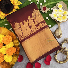 Vriksham Designer Bridal Deep Maroon With Golden Zari Border Korvai Pure Silk Saree-VS4823