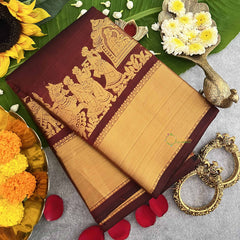 Vriksham Designer Bridal Deep Maroon With Golden Zari Border Korvai Pure Silk Saree-VS4823