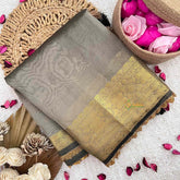 Vriksham Grey Color Janhvi Kapoor's Organza Saree-Handloom-VS5037