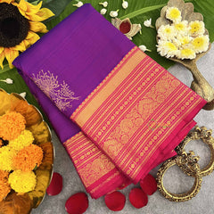 Vriksham Neon Purple With Pink Golden Zari Pure Silk Saree-VS4828