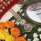 Vriksham Royal Double Round With Peacock Kemp Mang Tikka-Red White & Green-Pearl-G19735