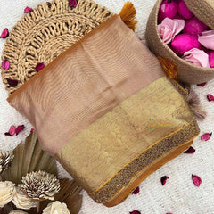 Vriksham Rich Ochre Organza Saree-Aari Work Border-Handloom-VS5043