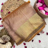 Vriksham Rich Ochre Organza Saree-Aari Work Border-Handloom-VS5043