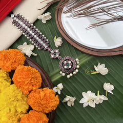 Vriksham Floral Motif Red Stone Kemp Mang Tikka-Red White & Green-Pearl-G19736