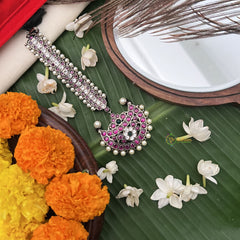 Vriksham Elegant Crescent Kemp Maang Tikka-Red White & Green-Pearl-G19737