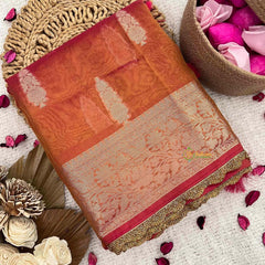 Vriksham Peach Color Janhvi Kapoor's Organza Saree-Handloom-VS5025