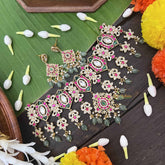 Vriksham Bridal AD Stone Style Choker-Red Green& White-Green Bead-J3994