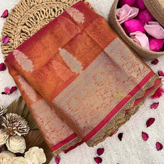 Vriksham Peach Color Janhvi Kapoor's Organza Saree-Handloom-VS5025