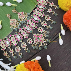 Vriksham Bridal AD Stone Style Choker-Red Green& White-Green Bead-J3994