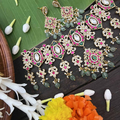 Vriksham Bridal AD Stone Style Choker-Red Green& White-Green Bead-J3994