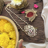 Vriksham AD Stone Peacock Pendant Pearl Layer-Red-G18840