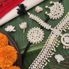 Vriksham Embellished With White Stones & Precious Kemp Mang Tikka-With Chandran Suriyan-Pearl-G19738