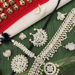Vriksham Embellished With White Stones & Precious Kemp Mang Tikka-With Chandran Suriyan-Pearl-G19738