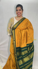 Vriksham Mustard With Bottle Green Border-Kalyani Cotton Saree-VS4174