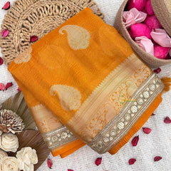 Vriksham Orange Color Janhvi Kapoor's Organza Saree-Handloom-VS5026