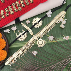 Vriksham Embellished With White Stones & Precious Kemp Mang Tikka-With Chandran Suriyan-Pearl-G19738