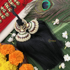 Vriksham Antique Kemp Gold Style Kunjalam-Red Green & White-Pearl-G19739