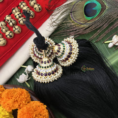 Vriksham Antique Kemp Gold Style Kunjalam-Red Green & White-Pearl-G19739