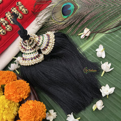 Vriksham Antique Kemp Gold Style Kunjalam-Red Green & White-Pearl-G19739