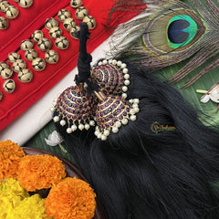 Vriksham Double Pearl Layer Kemp Gold Style Kunjalam-Red-Pearl-G19740