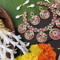 Vriksham Classic Red Peacock Chakri Kundan Jadau Choker-J3995