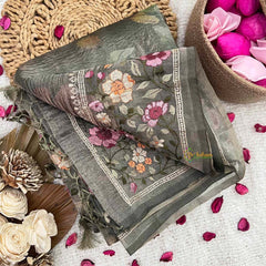 Vriksham Green Sita Ramam Floral Crush Organza Saree-Handloom-VS5028