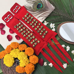 Vriksham Sawagai Traditional Dance Bells – Handmade Red 3 Row Ghungroo Pair-G19744