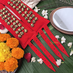 Vriksham Sawagai Traditional Dance Bells – Handmade Red 3 Row Ghungroo Pair-G19744