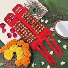 Vriksham Classical Dance Sawagai Traditional Dance Bells – Handmade Red 4 Row Ghungroo Pair-G19745