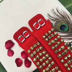 Vriksham Classical Dance Sawagai Traditional Dance Bells – Handmade Red 4 Row Ghungroo Pair-G19745