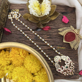 Vriksham AD Stone Maaga With Peacock Pendant Pearl Layer-Red Green-G18842