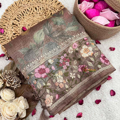 Vriksham Radish Brown Sita Ramam Floral Crush Organza Saree-Handloom-VS5033