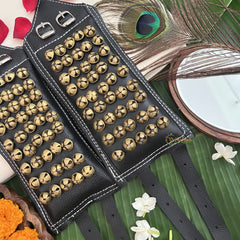 Vriksham Traditional Sawagai Indian Dance Ghungroo – Black Leather Straps 5 Row Ghungroo Pair-G19747