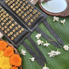 Vriksham Traditional Sawagai Indian Dance Ghungroo – Black Leather Straps 5 Row Ghungroo Pair-G19747