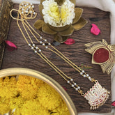 Vriksham Elegant Lotus Pendant 2 Layer Pearl With Gold Plated Mala-Red White-G18831