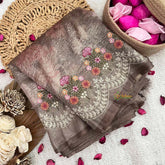 Vriksham Mocha Brown Shimmer Sita Ramam Floral Crush Organza Saree-Handloom-VS5035