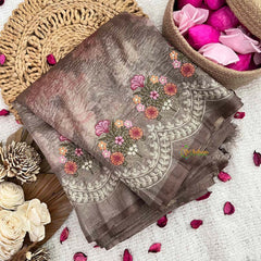 Vriksham Mocha Brown Shimmer Sita Ramam Floral Crush Organza Saree-Handloom-VS5035