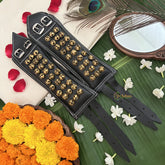 Vriksham Sawagai Black Leather Ghungroo Belts -3 Row Ghungroo Pair-G19749