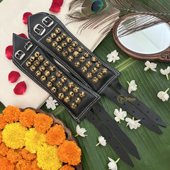 Vriksham Sawagai Black Leather Ghungroo Belts -3 Row Ghungroo Pair-G19749