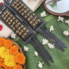 Vriksham Sawagai Black Leather Ghungroo Belts -3 Row Ghungroo Pair-G19749