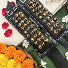 Vriksham Sawagai Black Leather Ghungroo Belts -3 Row Ghungroo Pair-G19749