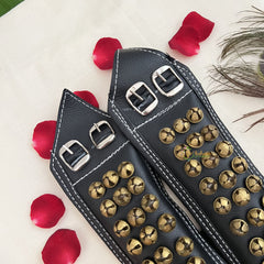 Vriksham Sawagai Black Leather Ghungroo Belts -3 Row Ghungroo Pair-G19749