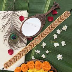 Vriksham Traditional Kemp Cross Line Hipbelt-Red Green-Pearl-G19693