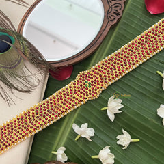 Vriksham Traditional Kemp Cross Line Hipbelt-Red Green-Pearl-G19693