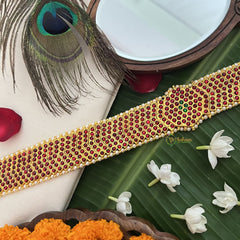 Vriksham Traditional Kemp Cross Line Hipbelt-Red Green-Pearl-G19693