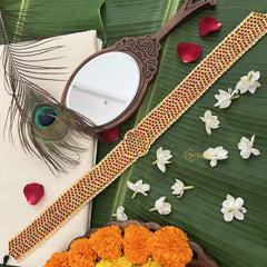 Vriksham Traditional Kemp Cross Line Hipbelt-Red Green-Pearl-G19693