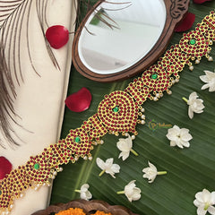 Vriksham Traditional Kemp Heart Style Hipbelt-Red Green-Pearl-G19691