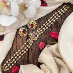 Gold look alike Pearl High Neck Choker-Leaves-Red Green-G4029