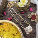 Vriksham Elegant Lotus Pendant 2 Layer Pearl With Gold Plated Mala-Red-G18830